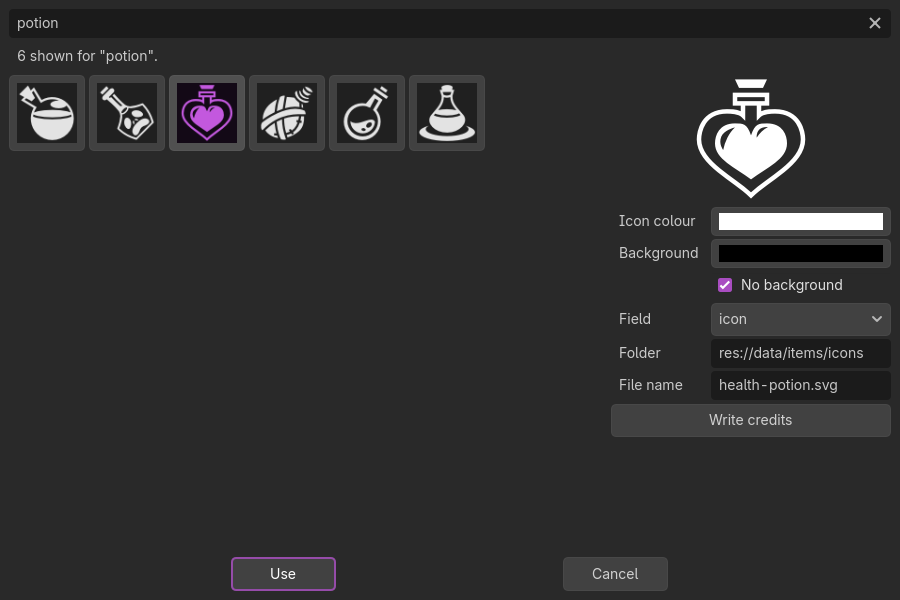 The game-icons picker